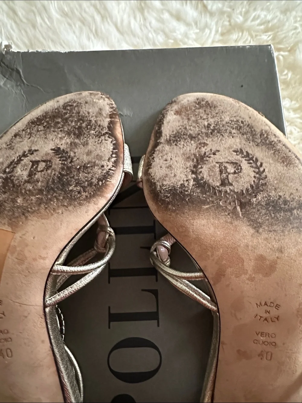 Pollini Metallic Gold Strappy Sandals with Pink Insole and Crystal Ring